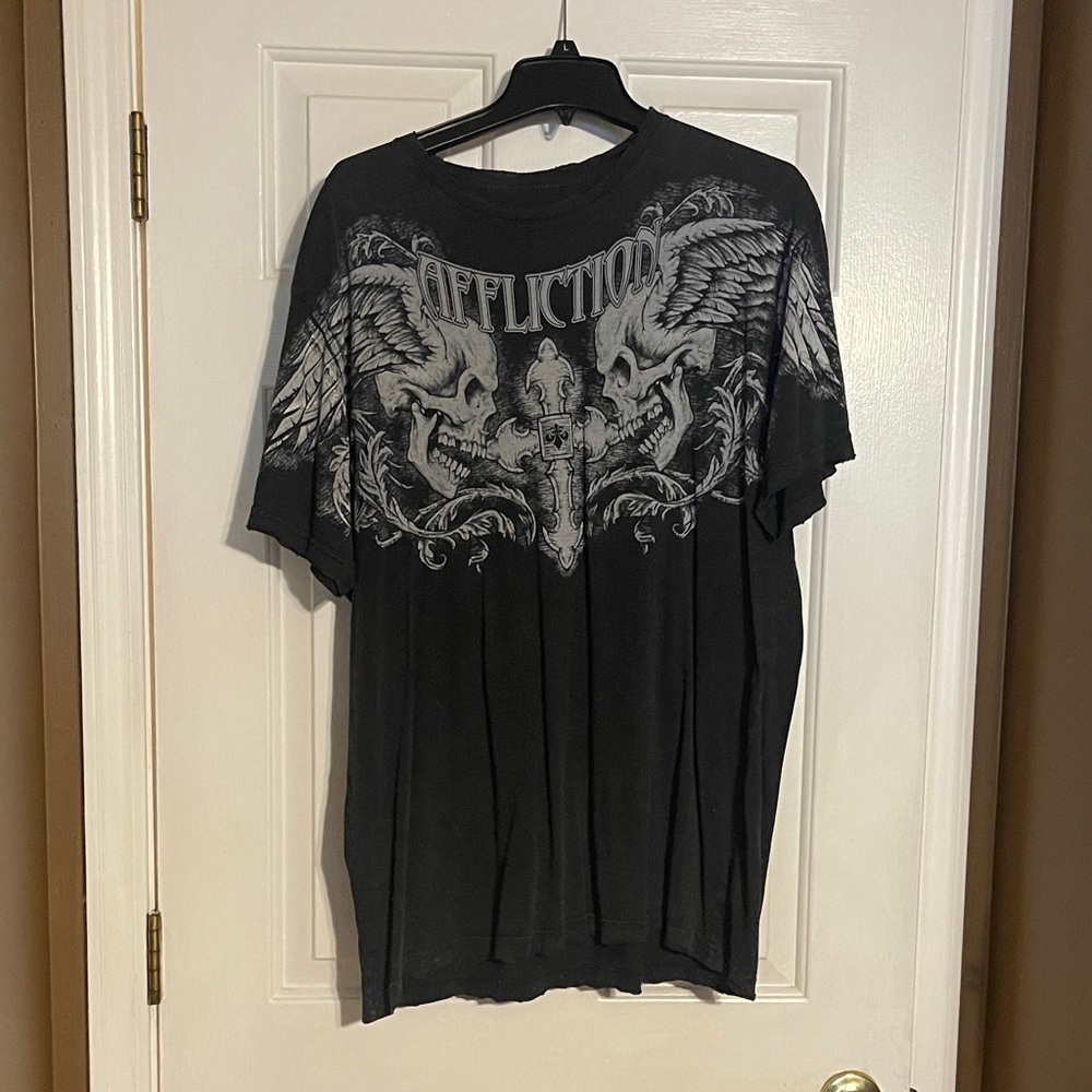 Affliction Dark Gray Winged Skull Tee